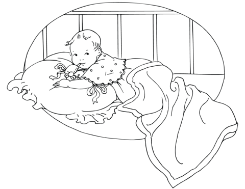 Baby In Crib Coloring Page